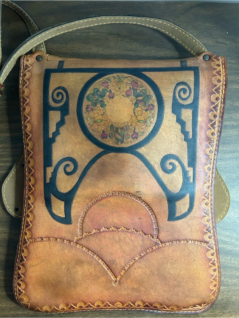 Juan Antonio Argentina Vintage Hummingbird Hand-Painted Tooled Leather Bag